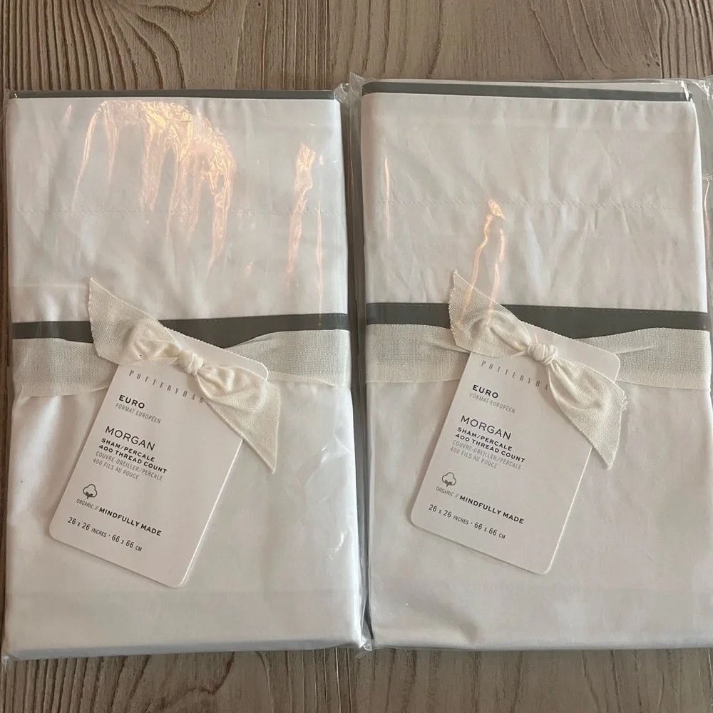 Pottery barn set if 2 Morgan Euro sham organic cotton grey border NWT